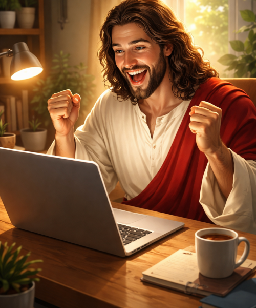 Jesus enjoying modern technology